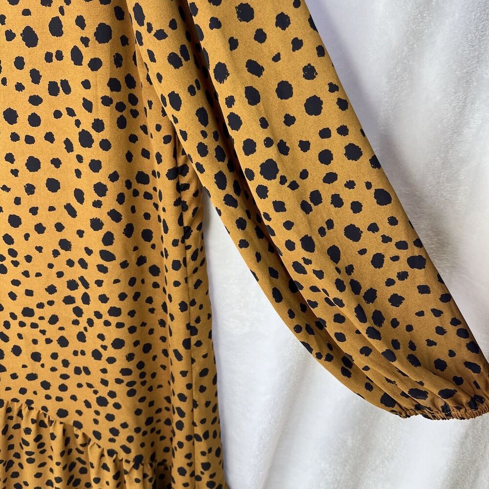 Roulee Oversized Balloon‎ Sleeve Orange Black Dots MIDI Tiered Dress Small** - Picture 7 of 15